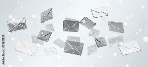 3D rendering flying email icon and web flying