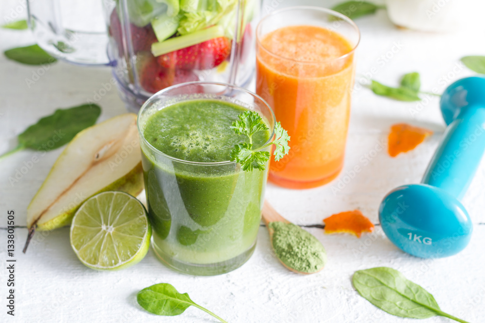 Fruits, vegetables, juice, smoothie and dumbell health diet and fitness lifestyle concept
Fruits, vegetables, juice, smoothie and dumbell health diet and fitness lifestyle concept