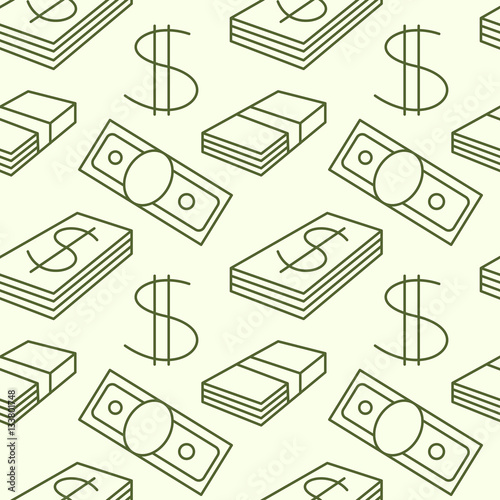 Euro currency seamless pattern. Texture with EUR money sign symbols. Dark objects on light background. Green colors. Vector