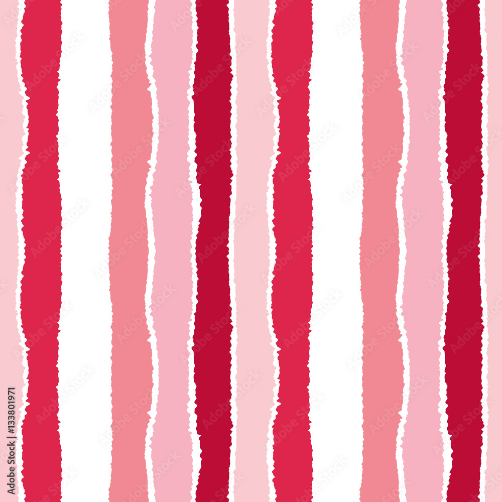 Fototapeta premium Seamless strip pattern. Vertical lines with torn paper effect. Shred edge background. Light, dark, contrast, red, white colored. Winter theme. Vector