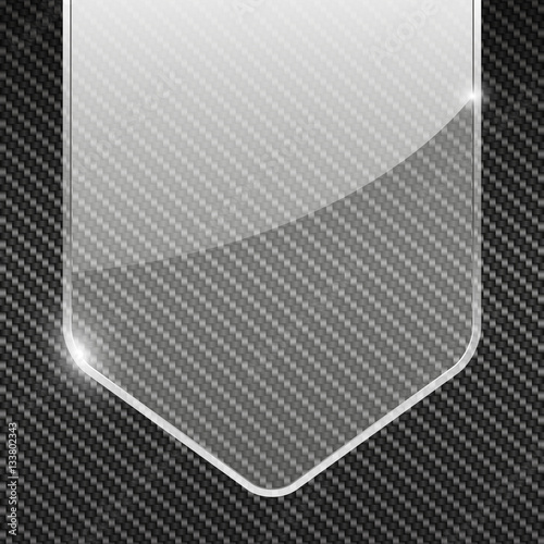 Carbon background with transparent glass banner, vector illustration