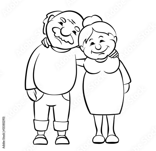 Happy seniors couple / Vector graphic illustration of grandparents happy together