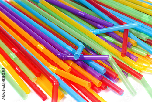 Obraz na plátně Colorful plastic drinking straws