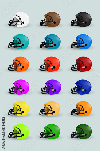 Isolate colorful American football helmet set in vector