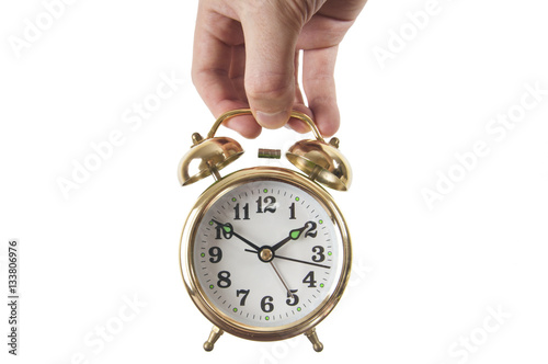 Hand with clock, isolated