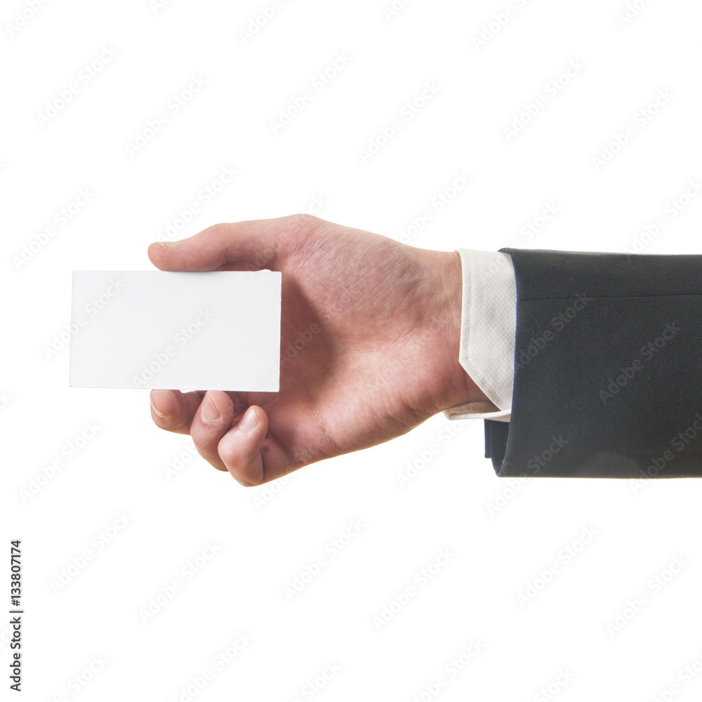 Obraz premium Blank business card in a businessman's hand