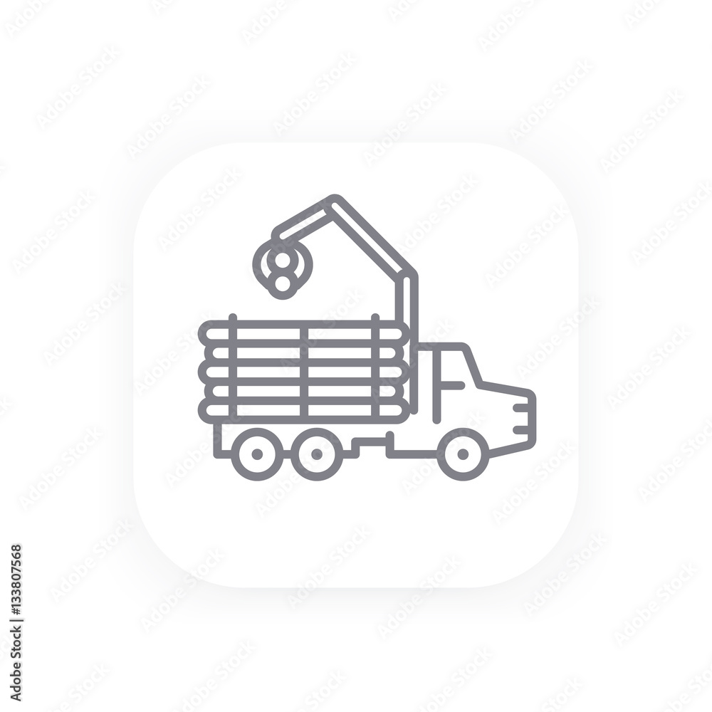Forwarder line icon, forestry vehicle, logging truck