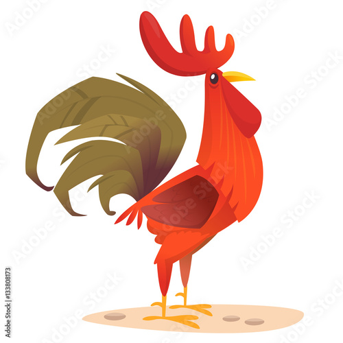 Cute vector cartoon Rooster isolated on white background