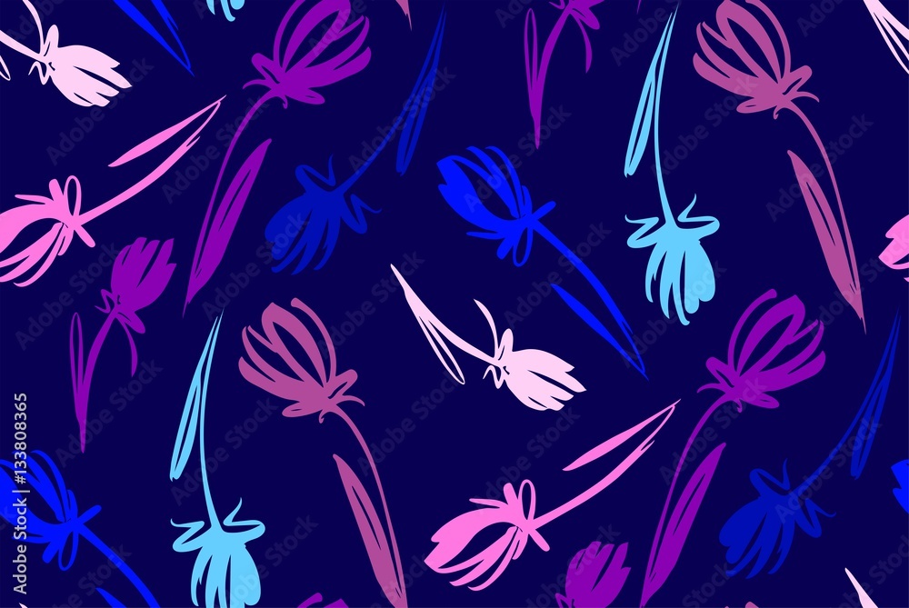 Floral seamless background pattern with tulips. Spring flowers blossom vector illustration hand drawn. Floral seamless background pattern with tulips. Spring flowers blossom vector illustration hand drawn.