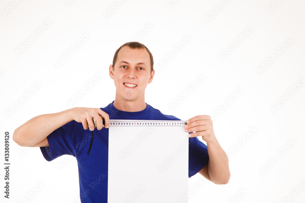 Man with tape-measure isolated in white background Man with tape-measure isolated in white background