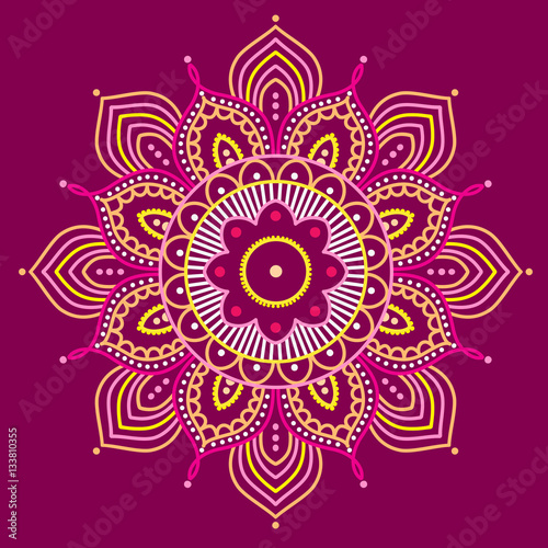 Colorful mandala on purple background, illustration