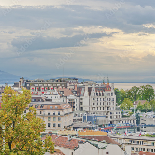 Skyline of Lausanne  Switzerland as seen from the Cathedral hill