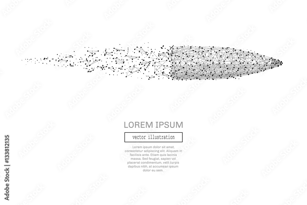 Grey bullet with polygon line on abstract background. Polygonal space low poly with connecting dots and lines. Connection structure. Vector speed concept background. - obrazy, fototapety, plakaty 