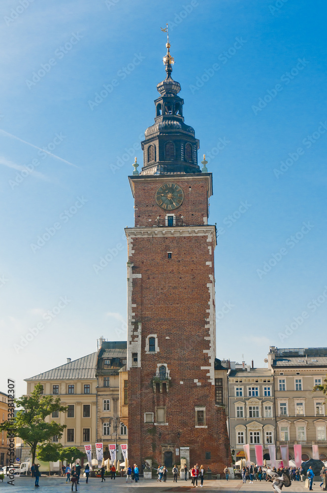 Town Hall Tower Market Square in Krakow, Poland