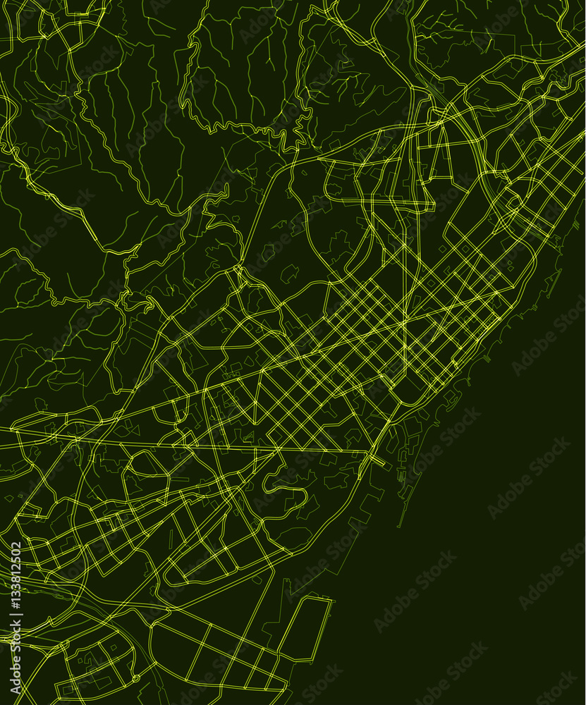 green scheme of the Barcelona; Spain. City Plan of Barcelona