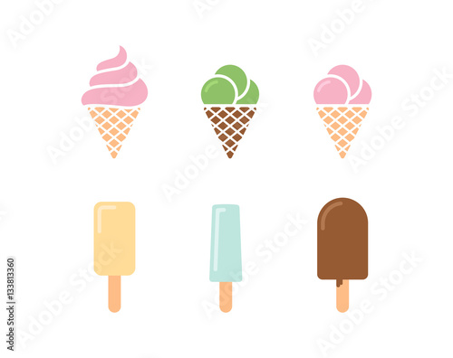 Ice cream icons vector set in flat style
