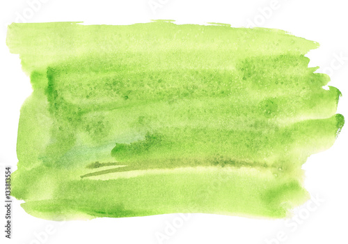 Green watery illustration. Abstract watercolor hand drawn image. White background.