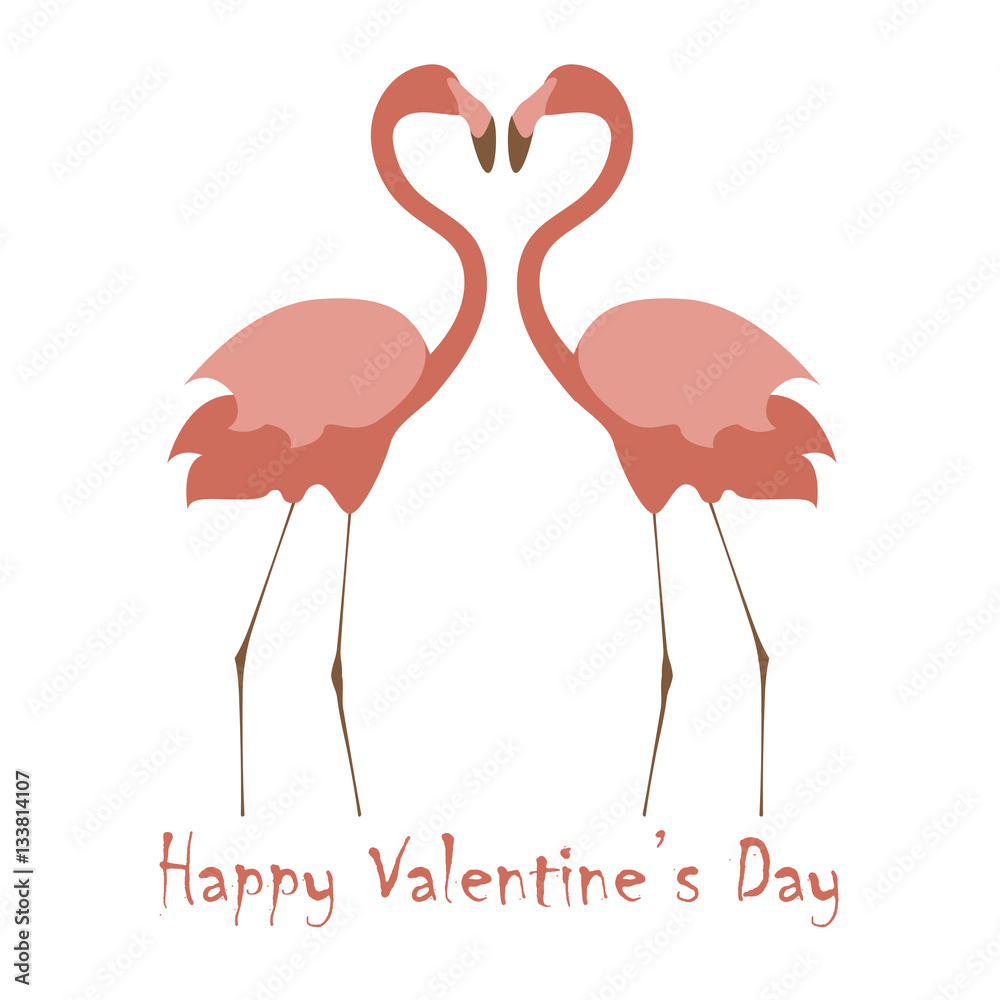 Fototapeta premium Valentines day banner with cute flamingos make heart. Vector illustration eps 10.