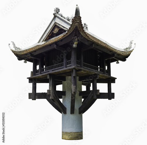 Photography One Pillar pagoda in Hanoi, Vietnam, isolated on white background