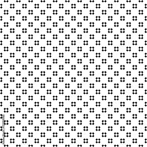 Vector monochrome seamless pattern, simple minimalist background. Black perforated crosses on white backdrop, rounded shapes, smooth lines. Abstract geometric texture. Stylish contemporary design