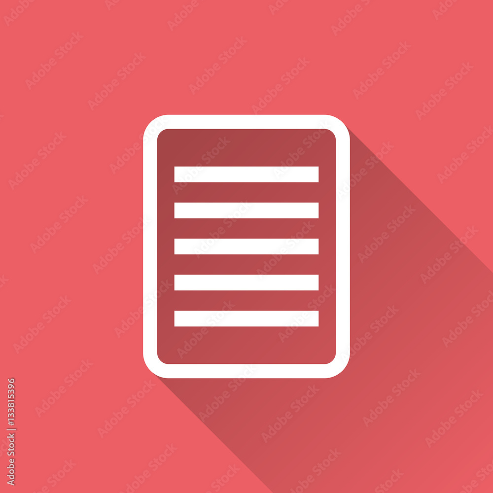 Document pictogram icon. Simple flat illustration for business, marketing internet concept on red background with long shadow. Trendy modern vector symbol for web site design or mobile app Document pictogram icon. Simple flat illustration for business, marketing internet concept on red background with long shadow. Trendy modern vector symbol for web site design or mobile app