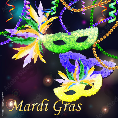 Mardi Gras Party Mask Poster. Holiday poster or placard template. Vector illustration