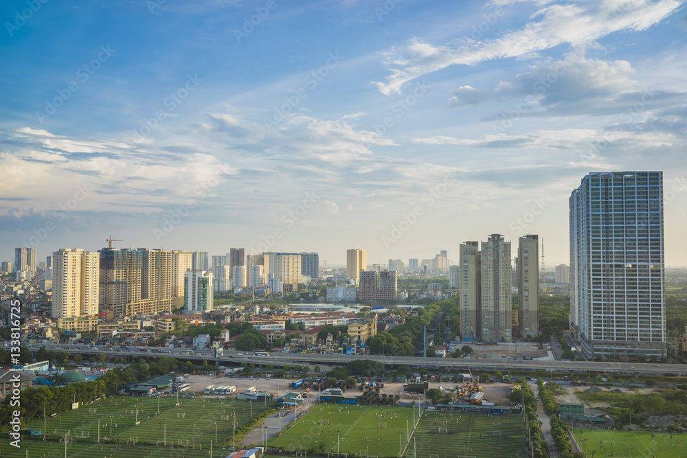 Aerial view of Hanoi skyline cityscape. Khuat Duy Tien street view, Cau Giay district