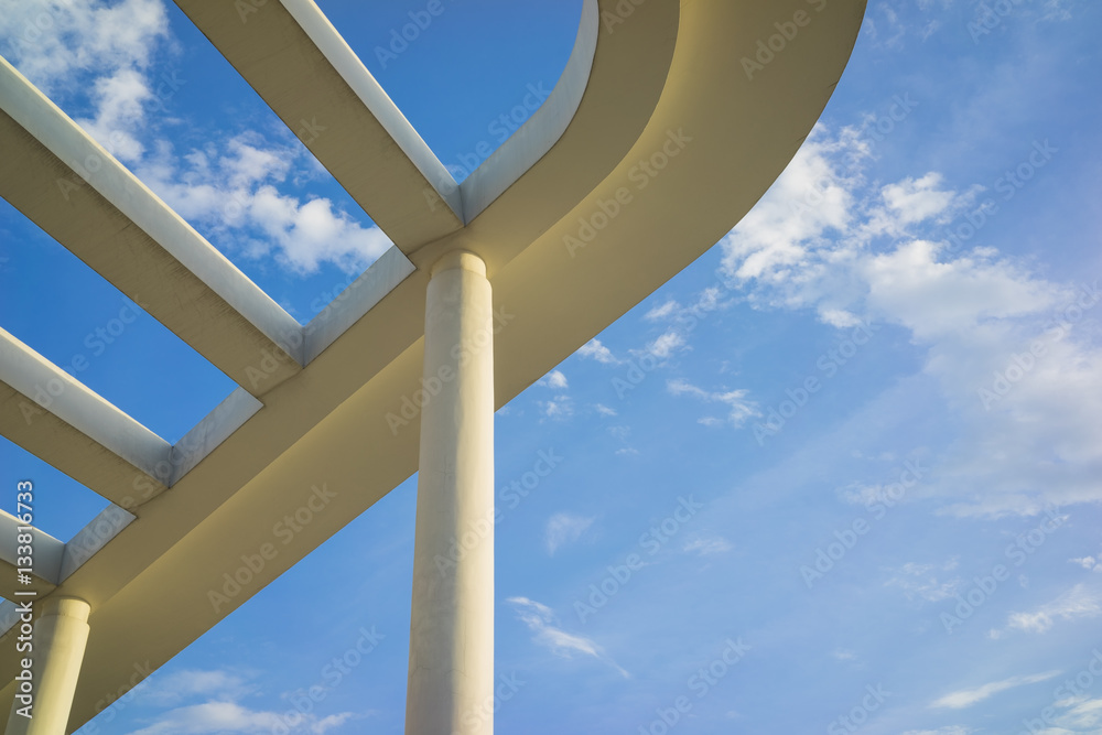 Details of building roof with cement lines against blue sky Details of building roof with cement lines against blue sky