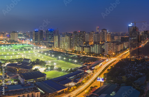 Aerial view of Hanoi skyline cityscape at night. Le Van Luong - Khuat Duy Tien intersection , Cau Giay district