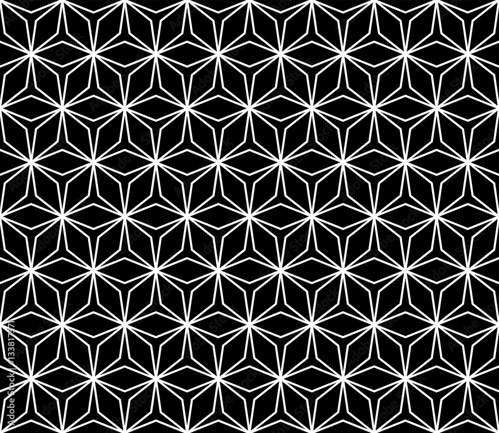 Vector monochrome seamless pattern, simple ornamental background, repeat geometric tiles, black & white linear lattice. Abstract dark endless texture. Design element for prints, decor, textile, cloth Vector monochrome seamless pattern, simple ornamental background, repeat geometric tiles, black & white linear lattice. Abstract dark endless texture. Design element for prints, decor, textile, cloth