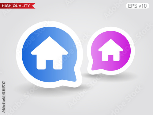 Colored icon or button of home or house symbol with background