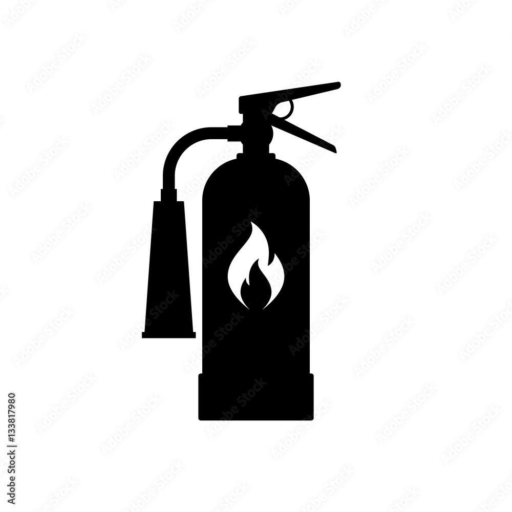 Fire extinguisher icon. Black, minimalist icon isolated on white background. Extinguisher simple silhouette. Web site page and mobile app design vector element. Fire extinguisher icon. Black, minimalist icon isolated on white background. Extinguisher simple silhouette. Web site page and mobile app design vector element.