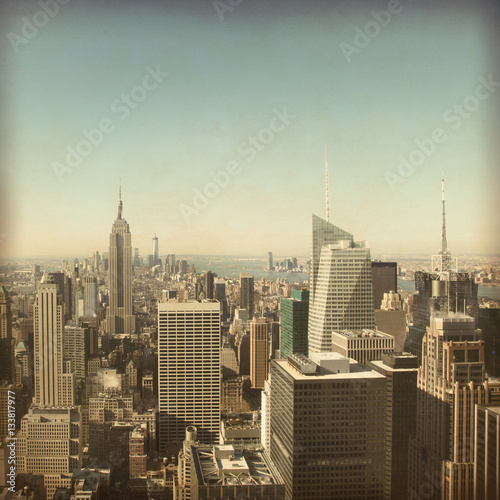 New York City Manhattan skyline. Grunge and retro style. © Elena Volkova