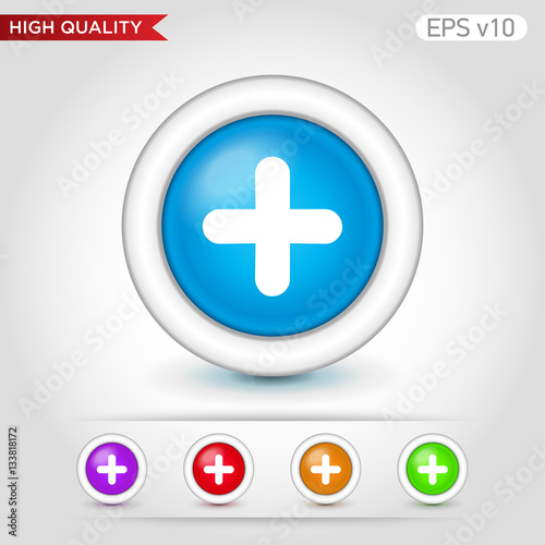 Colored icon or button of plus symbol with background