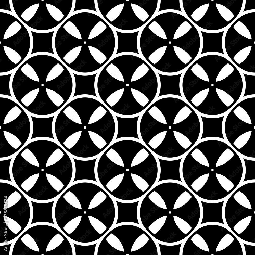 Vector monochrome seamless pattern. Simple black & white repeat geometric texture. Illustration of tapes, spools. Abstract dark endless background, repeating tiles. Design for decor, prints, textile
