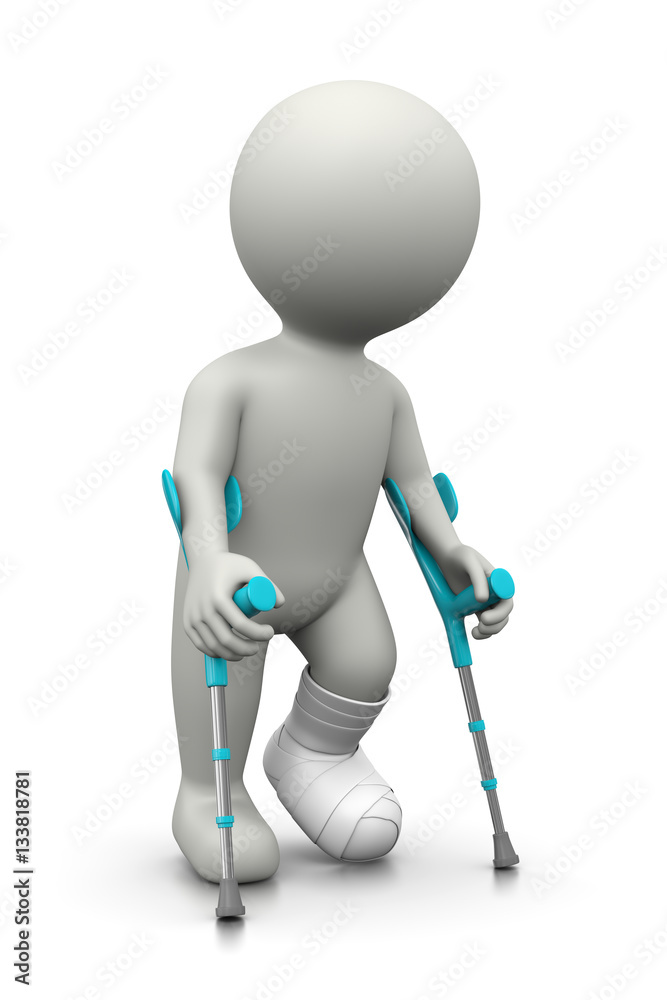 Injured 3D Character with Crutches Injured 3D Character with Crutches