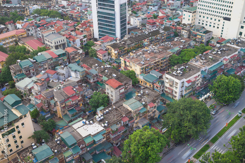 Arial view of Thanh Cong collective zone. Messy old buildings in Hanoi, Vietnam