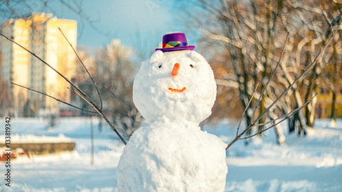 Snowman with purple hat. photo