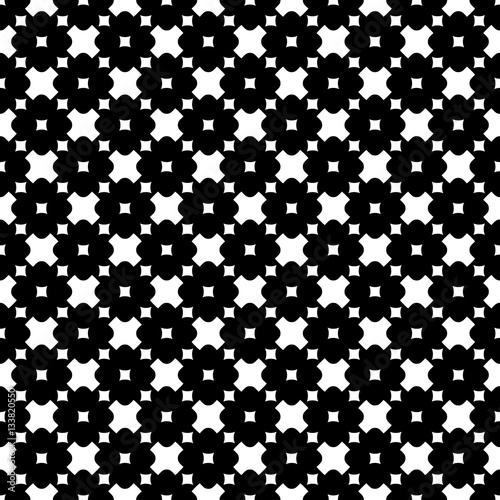 Vector monochrome seamless pattern. Stylish modern geometric texture. Simple black & white rounded figures, crosses & squares. Abstract dark minimalist background. Design element for prints, textile