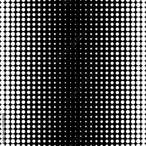 Vector monochrome seamless pattern, black & white halftone transition, different sized spots. Dynamic visual effect, modern simple endless background. Trendy repeat geometric texture, stylish design