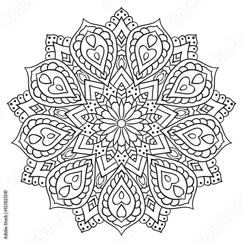 Circular geometric ornament. Round outline Mandala for