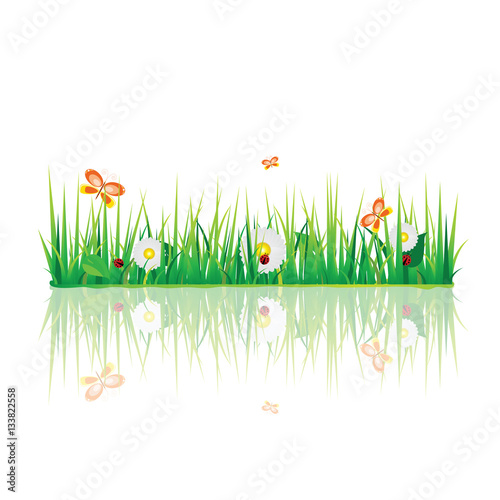 grass with flora and fauna design illustration