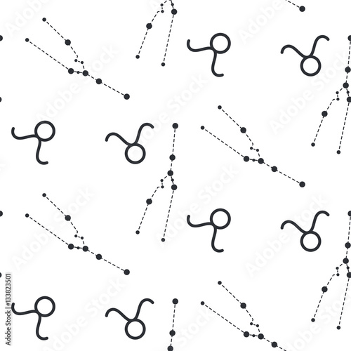 Taurus constellation seamless vector pattern. Zodiac symbol black and white background.