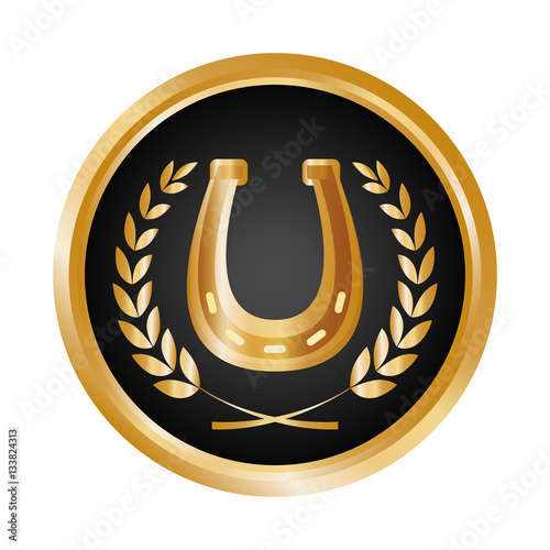 emblem with horseshoe icon over white background. vector illustration