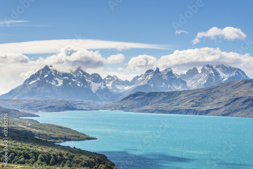 Big emerald lake in Torres del Paine National Park, Patagonia, Chile