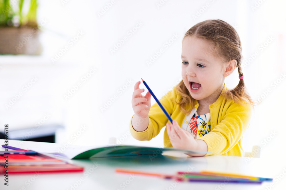 Kids read, write and paint. Child doing homework. Kids read, write and paint. Child doing homework.