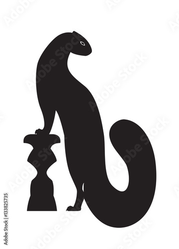 Marten silhouette, white and black stylized image.