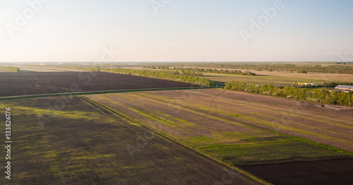 Countryside agricultural fields from bird's eye view