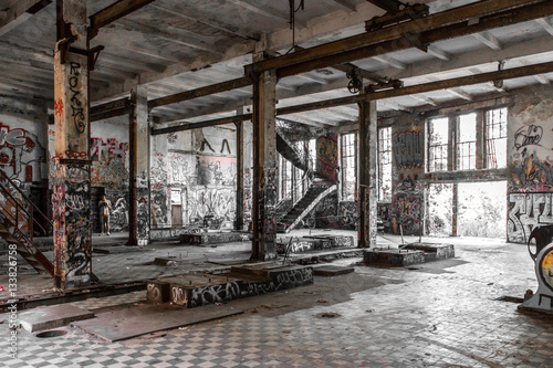 Empty room in abandoned factory ruin