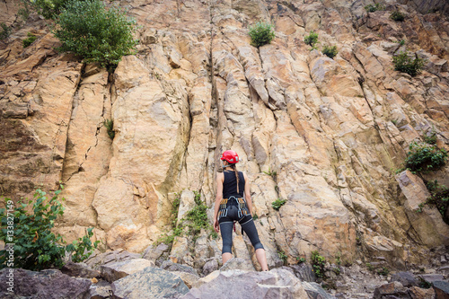 Young Climber Getting Ready For Rock Climbing